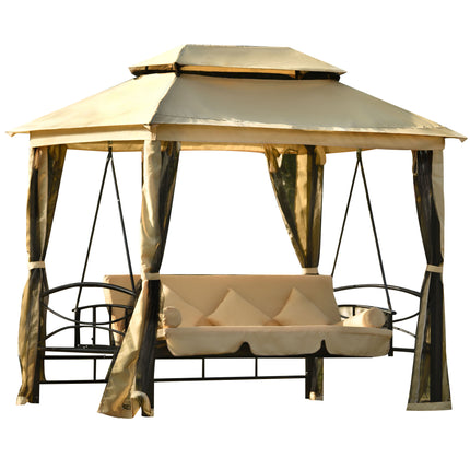 AG8- 8.9 Ft. W x 5.9 Ft. D Outdoor Gazebo with Convertible Swing Bench;  Double Roof Soft Canopy Garden Backyard Gazebo with Mosquito Netting Suitable for Lawn;  Garden;  Backyard - Likeshoppe 