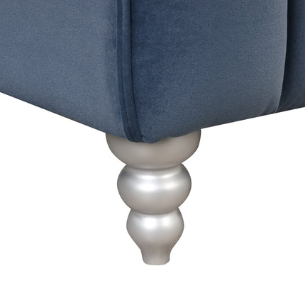 F8- 89" Modern Sofa Dutch Fluff Upholstered sofa with solid wood legs, buttoned tufted backrest,blue - Likeshoppe 