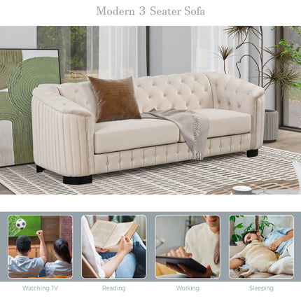 F1 82\" Mid Century Modern Sofa with Rubber Wood Legs; Velvet Upholstered Sofa Couch; Sofa with Thick Removable Seat Cushion;  3 Seater Sofa Couch for Living Room - Likeshoppe 