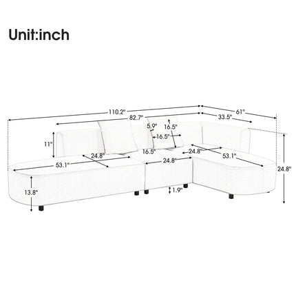 L-Shaped Sectional Luxury Modern Style Living Room Upholstery Sofa - Likeshoppe 