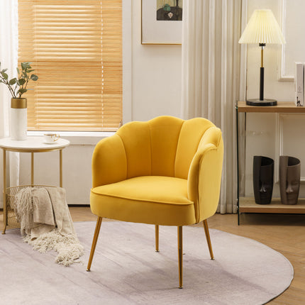 AC1- Shell Shape Velvet Fabric Armchair Accent Chair With Gold Legs For Living Room Bedroom - Likeshoppe 