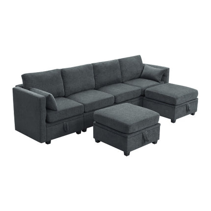 109*54.7\" Chenille Modular Sectional Sofa,U Shaped Couch with Adjustable Armrests and Backrests,6 Seat Reversible Sofa Bed with Storage Seats for Living Room, Apartment,2 Colors - Likeshoppe 