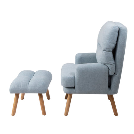 AF1- Accent Chair with Ottoman Set;  Fabric Armchair with Wood Legs and Adjustable Backrest ;  Mid Century Modern Comfy Lounge Chair for Living Room;  Bedroom;  Reading Room and Study - Likeshoppe 