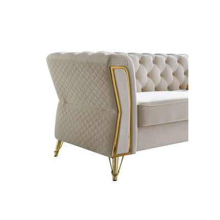 F3- Modern Tufted Velvet Sofa 87.4 inch for Living Room Beige Color - Likeshoppe 