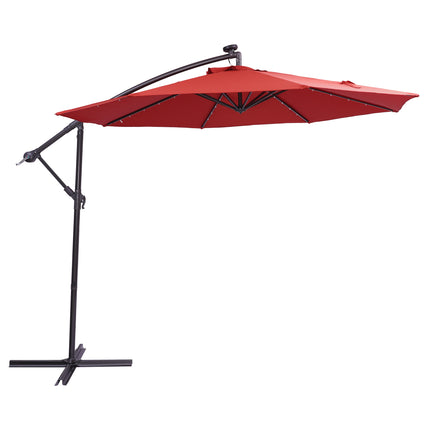 PZ3- 10 FT Solar LED Patio Outdoor Umbrella Hanging Cantilever Umbrella Offset Umbrella Easy Open Adustment with 32 LED Lights - Likeshoppe 