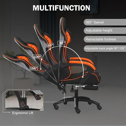 PM1- Ergonomic Gaming Chair for Adults, Comfortable Computer Chair for Heavy People, Adjustable Height Office Desk Chair with Wheels, Breathable Leather Video Game Chairs - Likeshoppe 