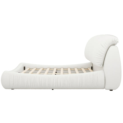 BR4- King Size Luxury Upholstered Bed With Thick Headboard, Leather King Bed with Oversized Padded Backrest, White(Expect Arrive date 2024/2/15) - Likeshoppe 