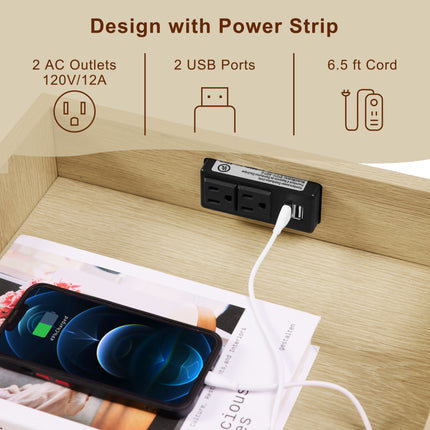 ST1-  Rattan nightstand with socket side table natural handmade rattan(2PC; Natural ; 15.55''W*13.78''D*23.82''H) - Likeshoppe 