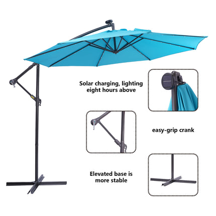 PZ3- 10 FT Solar LED Patio Outdoor Umbrella Hanging Cantilever Umbrella Offset Umbrella Easy Open Adustment with 32 LED Lights - Likeshoppe 