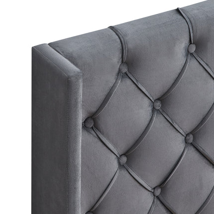 PF6- Velvet Button Tufted-Upholstered Bed with Wings Design - Strong Wood Slat Support - Easy Assembly - Likeshoppe 