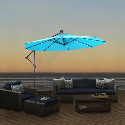 PZ3- 10 FT Solar LED Patio Outdoor Umbrella Hanging Cantilever Umbrella Offset Umbrella Easy Open Adustment with 32 LED Lights - Likeshoppe 