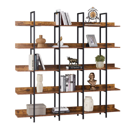 BC1- 5 Tier Bookcase Home Office Open Bookshelf, Vintage Industrial Style Shelf with Metal Frame, MDF Board - Likeshoppe 