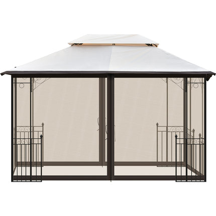 AG1- 13 Ft. W x 9.7 Ft. D Iron Patio Outdoor Gazebo;  Double Roof Soft Canopy Garden Backyard Gazebo with Mosquito Netting Suitable for Lawn;  Garden;  Backyard and Deck - Likeshoppe 