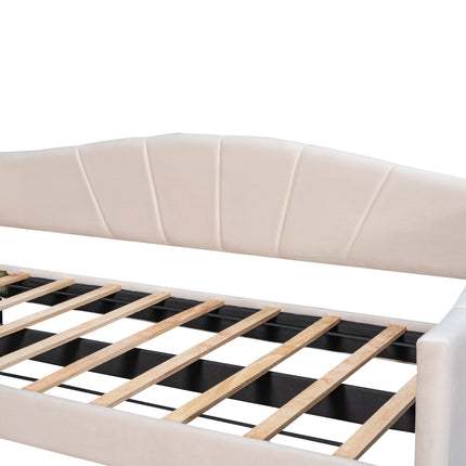 U3-Upholstered Daybed Sofa Bed Twin Size With Trundle Bed and Wood Slat - Likeshoppe 