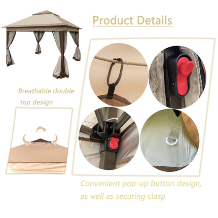AG10- Outdoor 11x 11Ft Pop Up Gazebo Canopy With Removable Zipper Netting; 2-Tier Soft Top Event Tent; Suitable For Patio Backyard Garden Camping Area; Coffee - Likeshoppe 