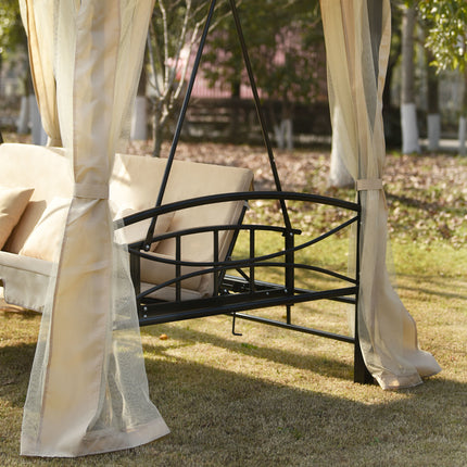 AG8- 8.9 Ft. W x 5.9 Ft. D Outdoor Gazebo with Convertible Swing Bench;  Double Roof Soft Canopy Garden Backyard Gazebo with Mosquito Netting Suitable for Lawn;  Garden;  Backyard - Likeshoppe 