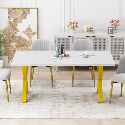DT2- (TABLE ONLY) 70.87\"Modern Square Dining Table with Printed  Marble Table Top+ X-Shape Table Leg - Likeshoppe 