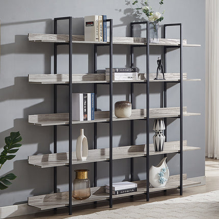 BC1- 5 Tier Bookcase Home Office Open Bookshelf, Vintage Industrial Style Shelf with Metal Frame, MDF Board - Likeshoppe 