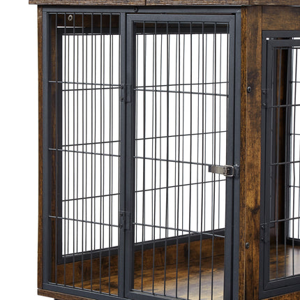 AB5- Furniture Style Dog Crate Side Table on Wheels with Double Doors and Lift Top - Likeshoppe 