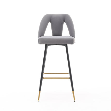 BS6- Collection Modern | Contemporary Velvet Upholstered  28\\" Bar Stool & Counter Stools with Nailheads and Gold Tipped Black Metal Legs,Set of 2 - Likeshoppe 