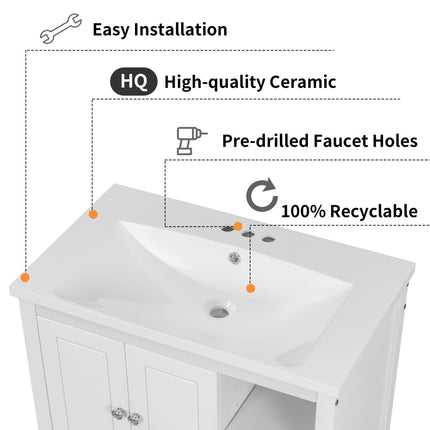 PT10- Bathroom Vanity with Sink;  Bathroom Storage Cabinet with Doors and Drawers;  Solid Wood Frame;  Ceramic Sink - Likeshoppe 