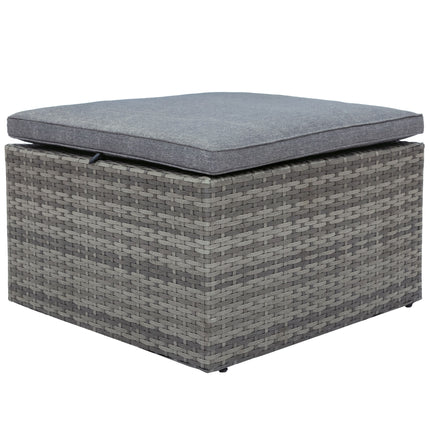 PX1- 5-piece Outdoor UV-Resistant Patio Sofa Set with Storage Bench All Weather PE Wicker Furniture Coversation Set with Glass Table, Gray - Likeshoppe 