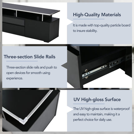 TV14-TREND Modern TV Stand with Push to Open Doors, UV High-Gloss Entertainment Center with Acrylic Board for TVs Up to 80", Stylish TV Cabinet with LED Color Changing Lights for Living Room, Black - Likeshoppe 