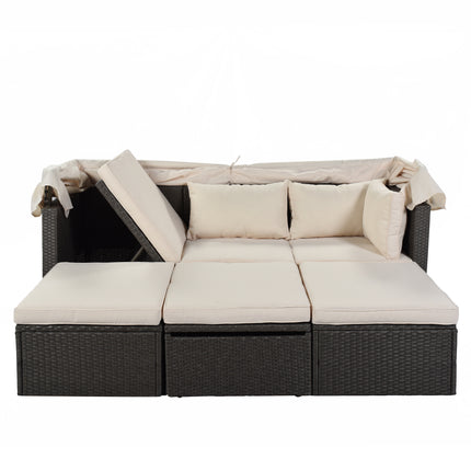 PX2- Outdoor Patio Rectangle Daybed with Retractable Canopy, Wicker Furniture Sectional Seating with Washable Cushions, Backyard, Porch - Likeshoppe 