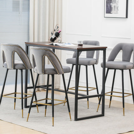 BS6- Collection Modern | Contemporary Velvet Upholstered  28\\" Bar Stool & Counter Stools with Nailheads and Gold Tipped Black Metal Legs,Set of 2 - Likeshoppe 