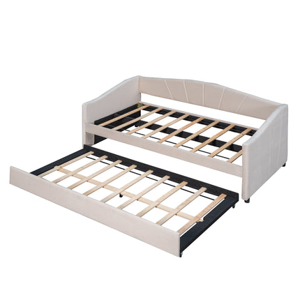 U3-Upholstered Daybed Sofa Bed Twin Size With Trundle Bed and Wood Slat - Likeshoppe 