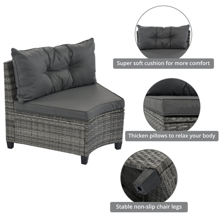 PX13- 8-pieces Outdoor Wicker Round Sofa Set;  Half-Moon Sectional Sets All Weather;  Curved Sofa Set With Rectangular Coffee Table;  PE Rattan Water-resistant and UV Protected;  Movable Cushion - Likeshoppe 