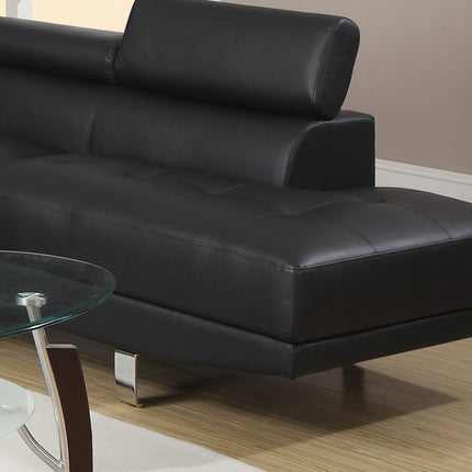 S1- Black Color Sectional Living Room Furniture Faux Leather Adjustable Headrest Right Facing Chaise & Left Facing Sofa - Likeshoppe 
