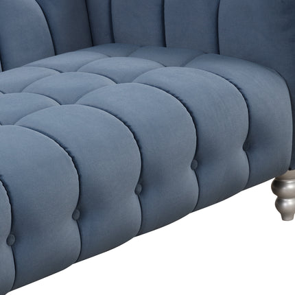 F8- 89" Modern Sofa Dutch Fluff Upholstered sofa with solid wood legs, buttoned tufted backrest,blue - Likeshoppe 