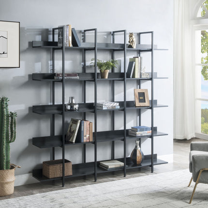 BC1- 5 Tier Bookcase Home Office Open Bookshelf, Vintage Industrial Style Shelf with Metal Frame, MDF Board - Likeshoppe 