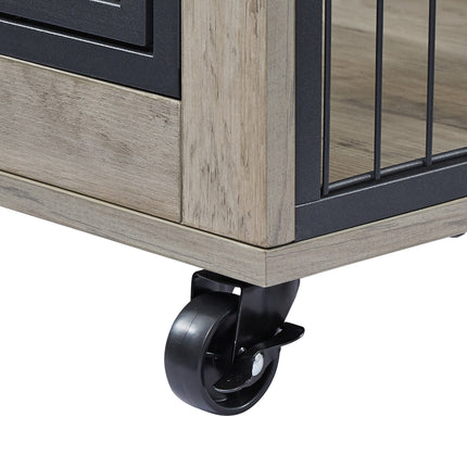 AB6- Furniture Style Dog Crate Side Table on Wheels with Double Doors and Lift Top. - Likeshoppe 