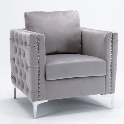 AC3- Modern Velvet Armchair Tufted Button Accent Chair Club Chair with Steel Legs for Living Room Bedroom - Likeshoppe 