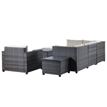 PX10- 8 Piece Rattan Sectional Seating Group with Cushions;  Patio Furniture Sets;  Outdoor Wicker Sectional - Likeshoppe 