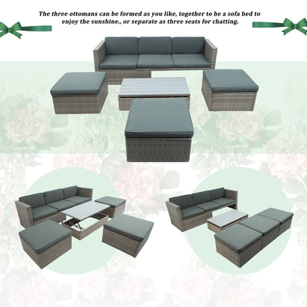PX9- Patio Furniture Sets;  5-Piece Patio Wicker Sofa with Adustable Backrest;  Cushions;  Ottomans and Lift Top Coffee Table - Likeshoppe 