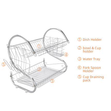 DL2- 2 Tier Dish Drying Rack Drainer Stainless Steel Kitchen Cutlery Holder Shelf - Likeshoppe 