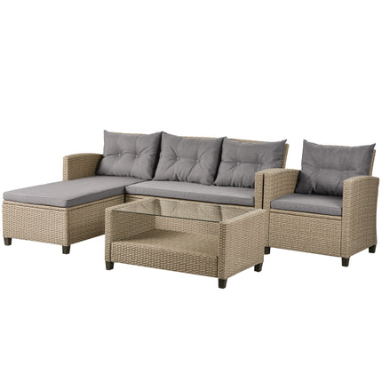 PX11- Outdoor;  Patio Furniture Sets;  4 Piece Conversation Set Wicker Ratten Sectional Sofa with Seat Cushions - Likeshoppe 