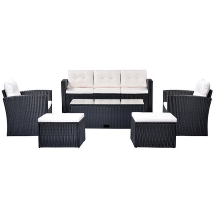 PX19- (6-piece All-Weather Wicker) PE rattan Patio Outdoor Dining Conversation Sectional Set with coffee table, wicker sofas, ottomans, removable cushions - Likeshoppe 