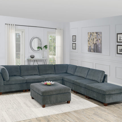 S5- Living Room Furniture Grey Chenille Modular Sectional 8pc Set Large Corner L-Sectional Modern Couch 2x Corner Wedge 4x Armless Chairs and 2x Ottomans Plywood - Likeshoppe 