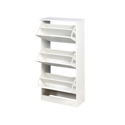 PQ3- Wooden Shoe Cabinet for Entryway;  White Shoe Storage Cabinet with 3 Flip Doors 20.94x9.45x43.11 inch - Likeshoppe 