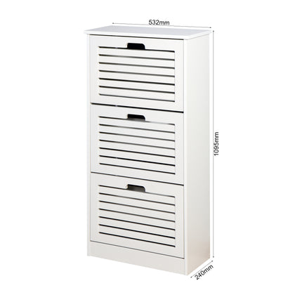 PQ3- Wooden Shoe Cabinet for Entryway;  White Shoe Storage Cabinet with 3 Flip Doors 20.94x9.45x43.11 inch - Likeshoppe 