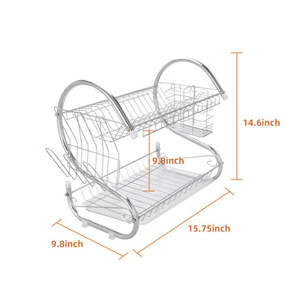 DL2- 2 Tier Dish Drying Rack Drainer Stainless Steel Kitchen Cutlery Holder Shelf - Likeshoppe 