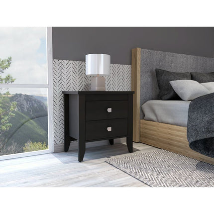 PE2- Breeze Four-Legged Modern Bedroom Nightstand, with Two Drawers, Black - Likeshoppe 