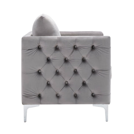 AC3- Modern Velvet Armchair Tufted Button Accent Chair Club Chair with Steel Legs for Living Room Bedroom - Likeshoppe 