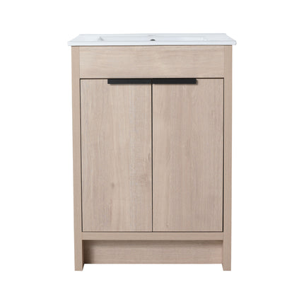 PT3- Freestanding Bathroom Vanity with White Ceramic Sink & 2 Soft-Close Cabinet Doors ((KD-PACKING); BVB02424PLO-G-BL9060B) - Likeshoppe 