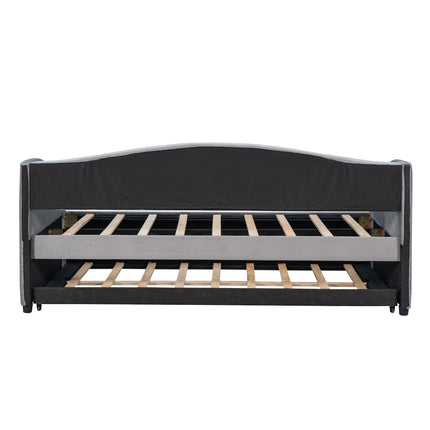 U3-Upholstered Daybed Sofa Bed Twin Size With Trundle Bed and Wood Slat - Likeshoppe 