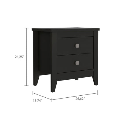 PE2- Breeze Four-Legged Modern Bedroom Nightstand, with Two Drawers, Black - Likeshoppe 